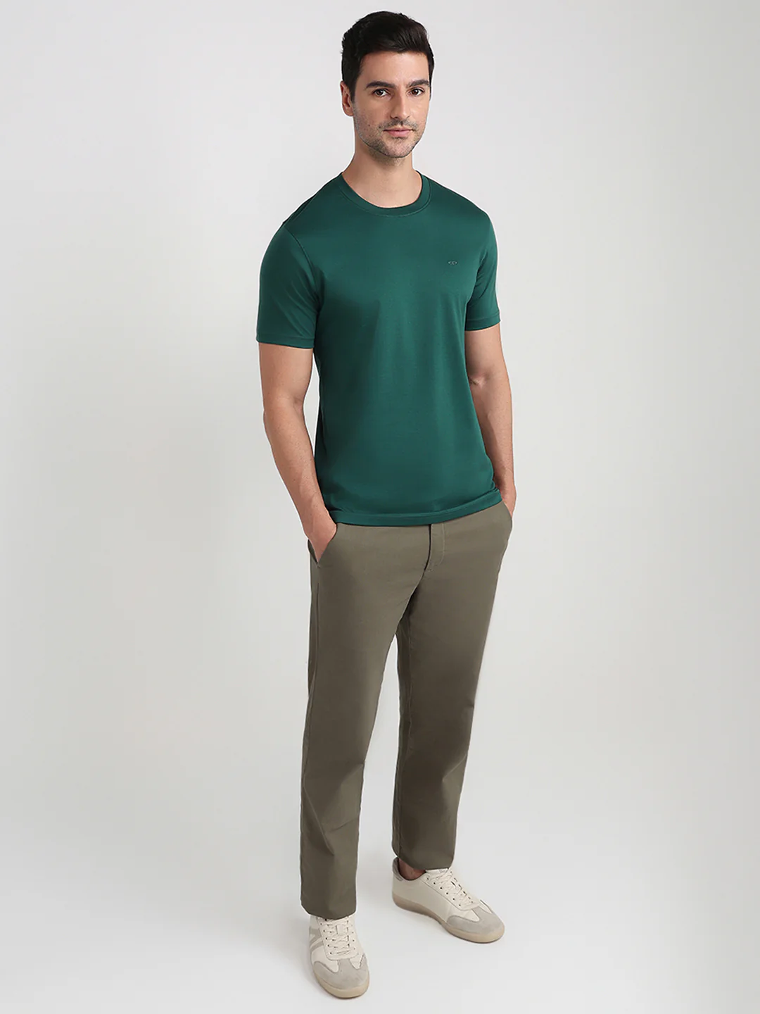 Colorplus Men Green Solid Regular Fit Cotton Half Sleeve Round Neck Collar T-Shirt - Image 5