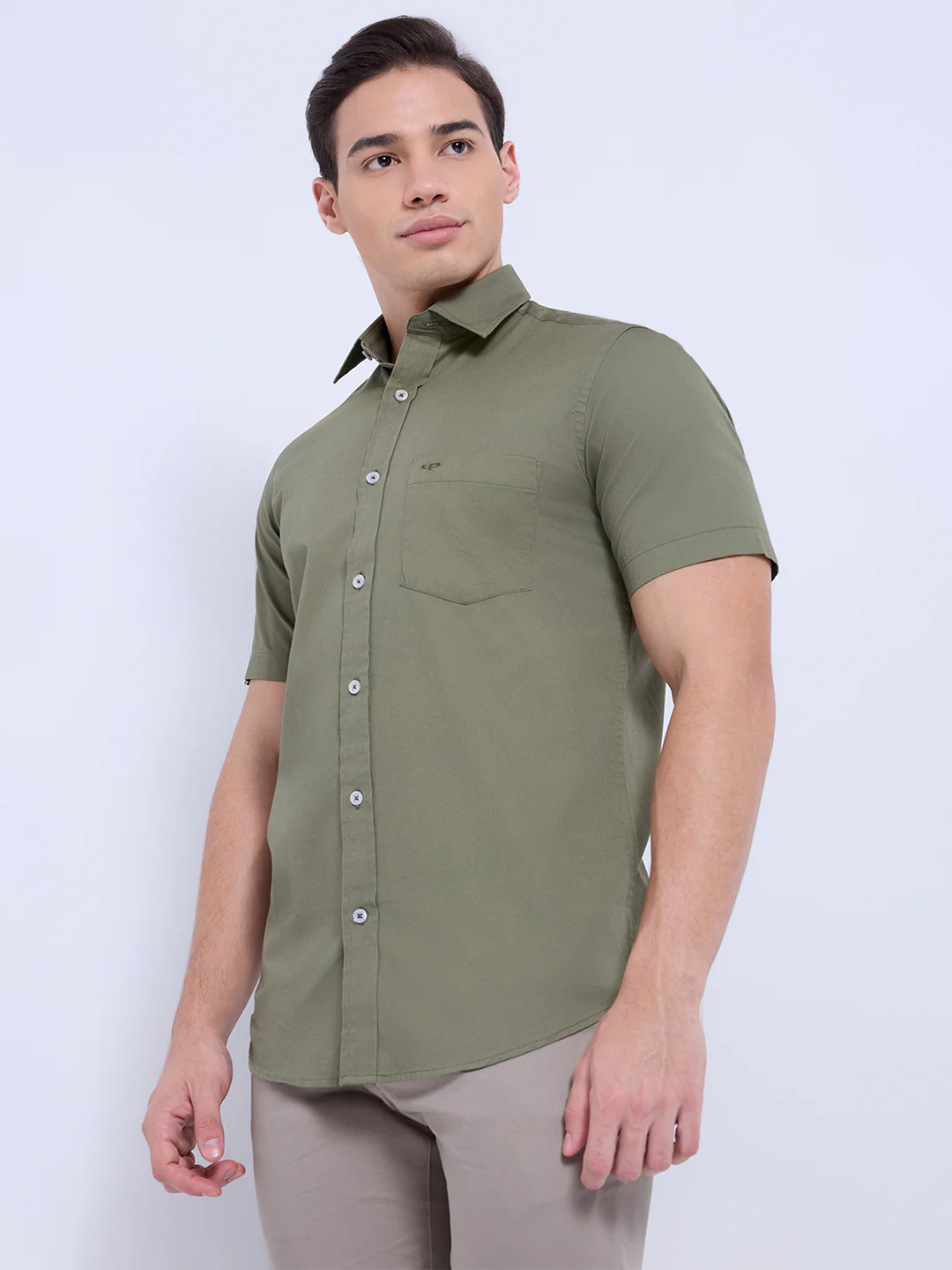 ColorPlus Men Green Solid Regular Fit Cotton Shirt - Image 3