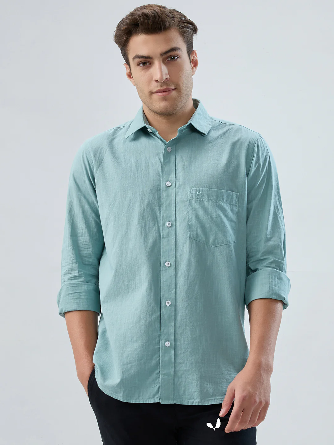 Colorplus Men Green Solid Regular Fit Cotton Shirt