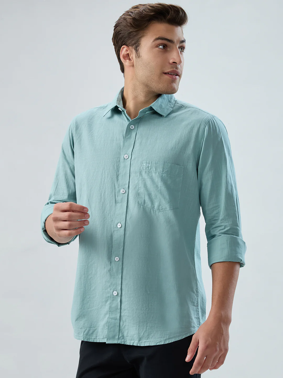 Colorplus Men Green Solid Regular Fit Cotton Shirt - Image 3