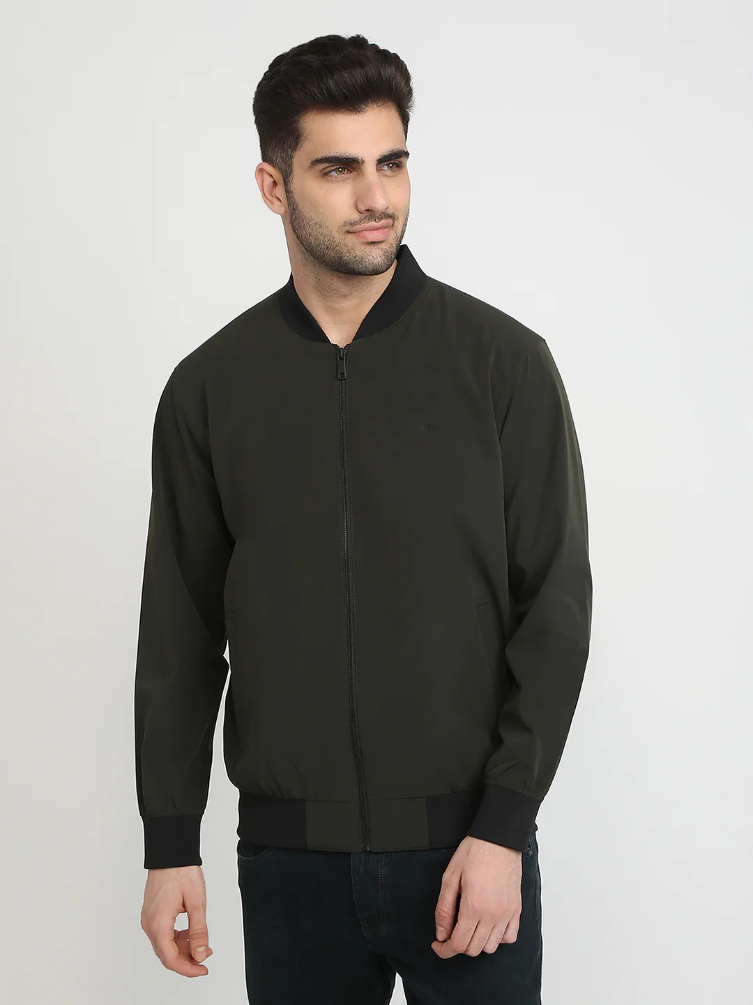 Colorplus Men Green Solid Regular Fit Nylon Blend Full Sleeve Jacket