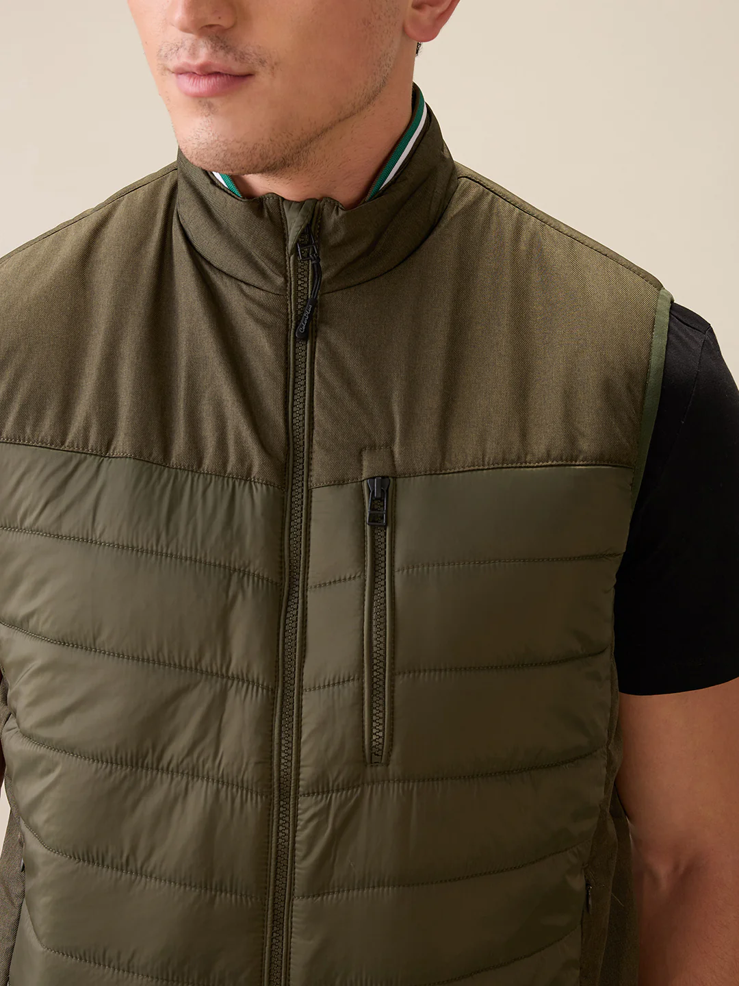 Colorplus Men Green Solid Regular Fit Polyester Sleeveless Jacket - Image 6