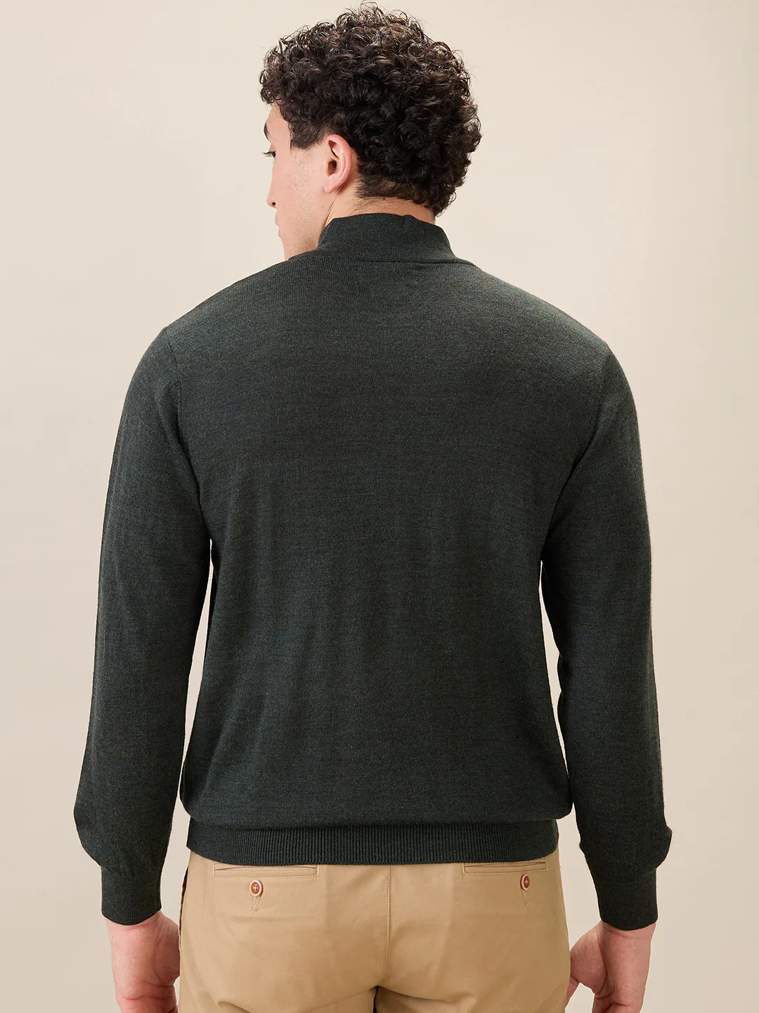 Colorplus Men Green Solid Regular Fit Wool Blend Sweatshirt - Image 4