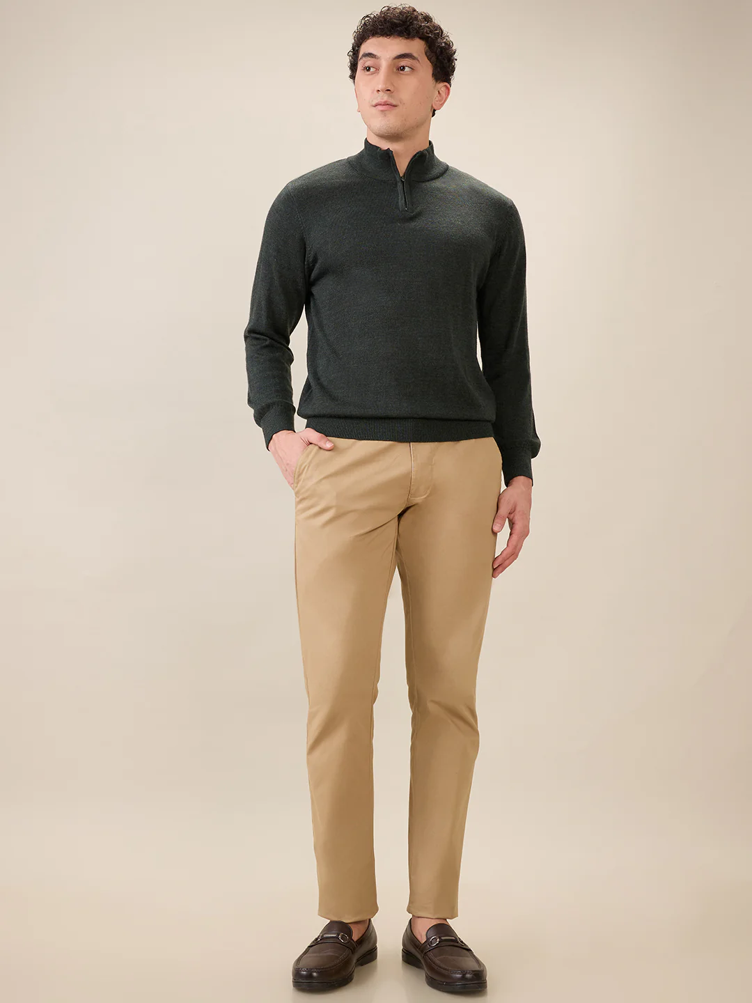 Colorplus Men Green Solid Regular Fit Wool Blend Sweatshirt - Image 5