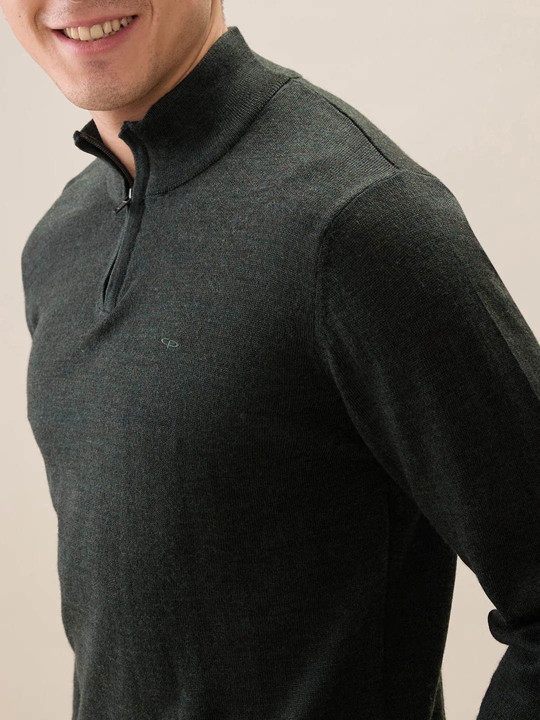 Colorplus Men Green Solid Regular Fit Wool Blend Sweatshirt - Image 6