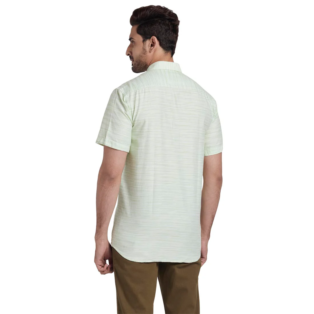 ColorPlus Men Green Solid Tailored Fit Cotton Half Sleeve Shirt - Image 4