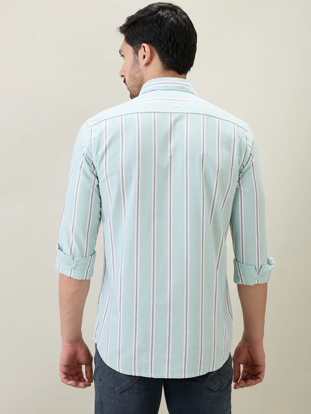 Colorplus Men Green Stripe Regular Fit Cotton Shirt - Image 4