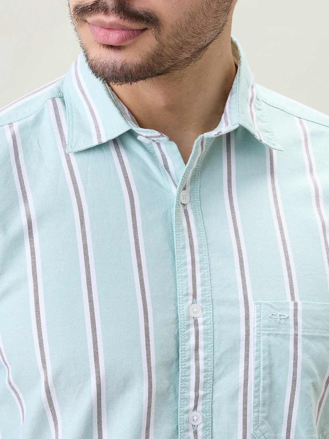 Colorplus Men Green Stripe Regular Fit Cotton Shirt - Image 6