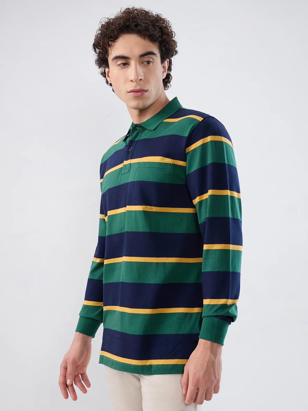 Colorplus Men Green Stripe Regular Fit Cotton T-shirt - Image 3