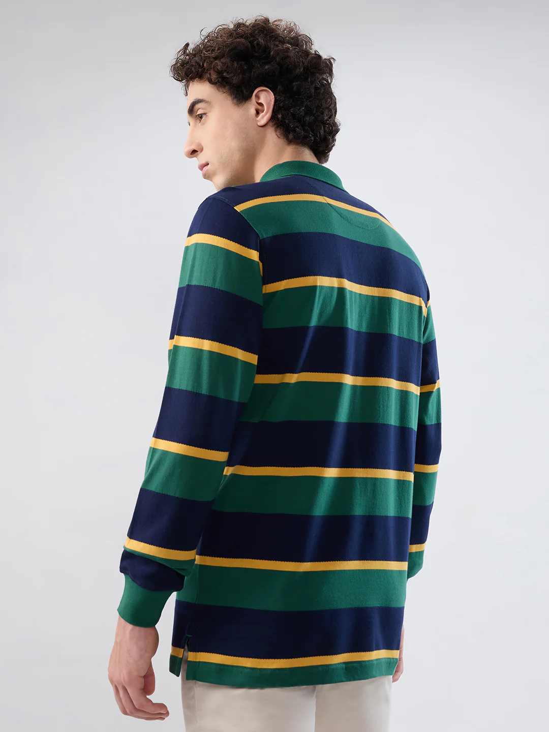 Colorplus Men Green Stripe Regular Fit Cotton T-shirt - Image 4