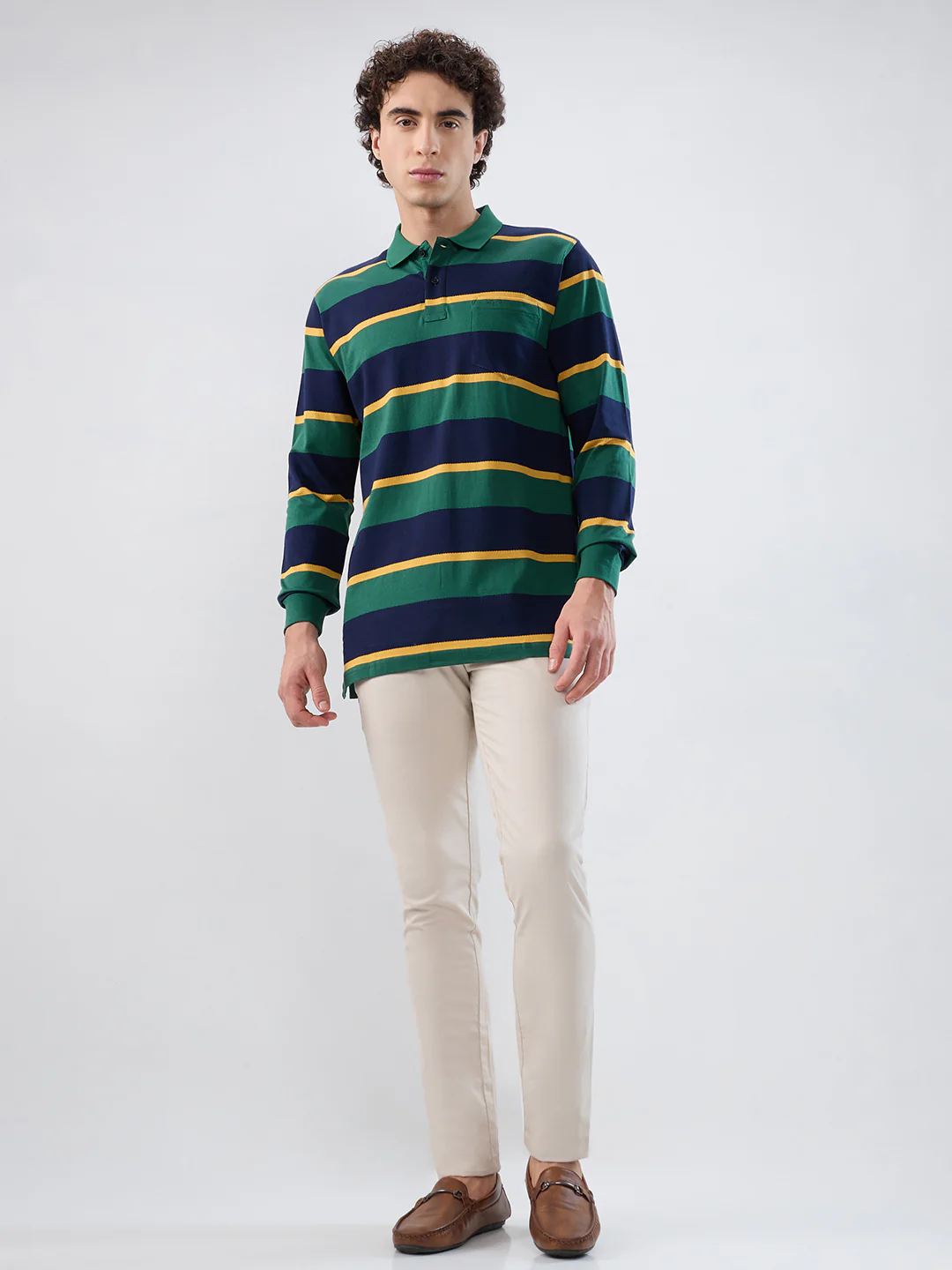Colorplus Men Green Stripe Regular Fit Cotton T-shirt - Image 5