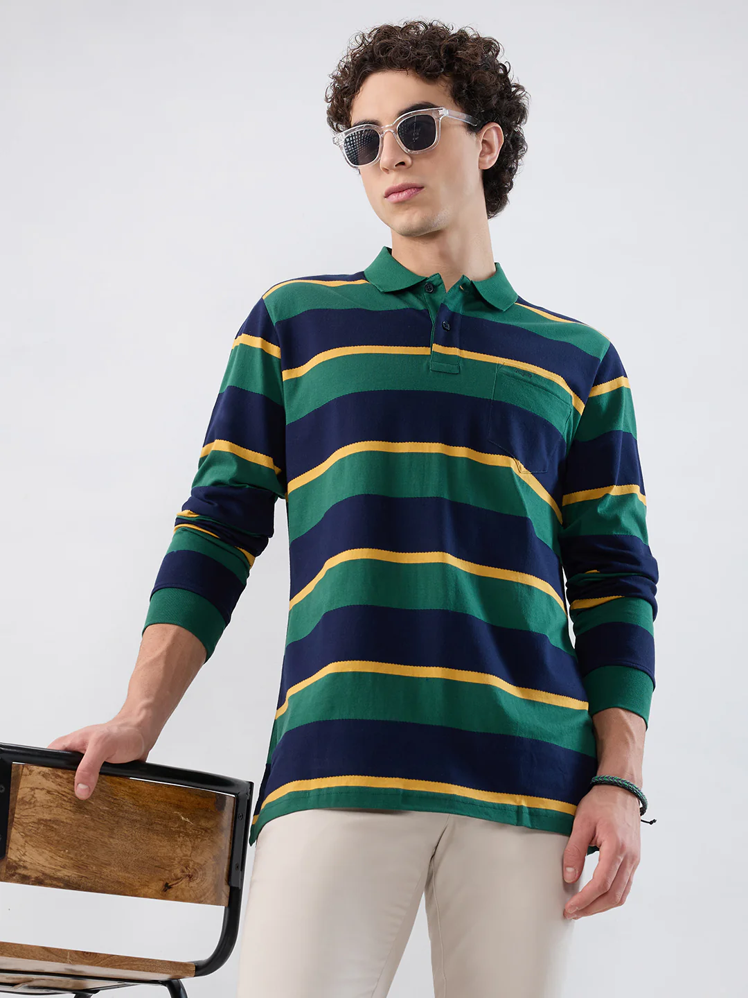 Colorplus Men Green Stripe Regular Fit Cotton T-shirt - Image 7
