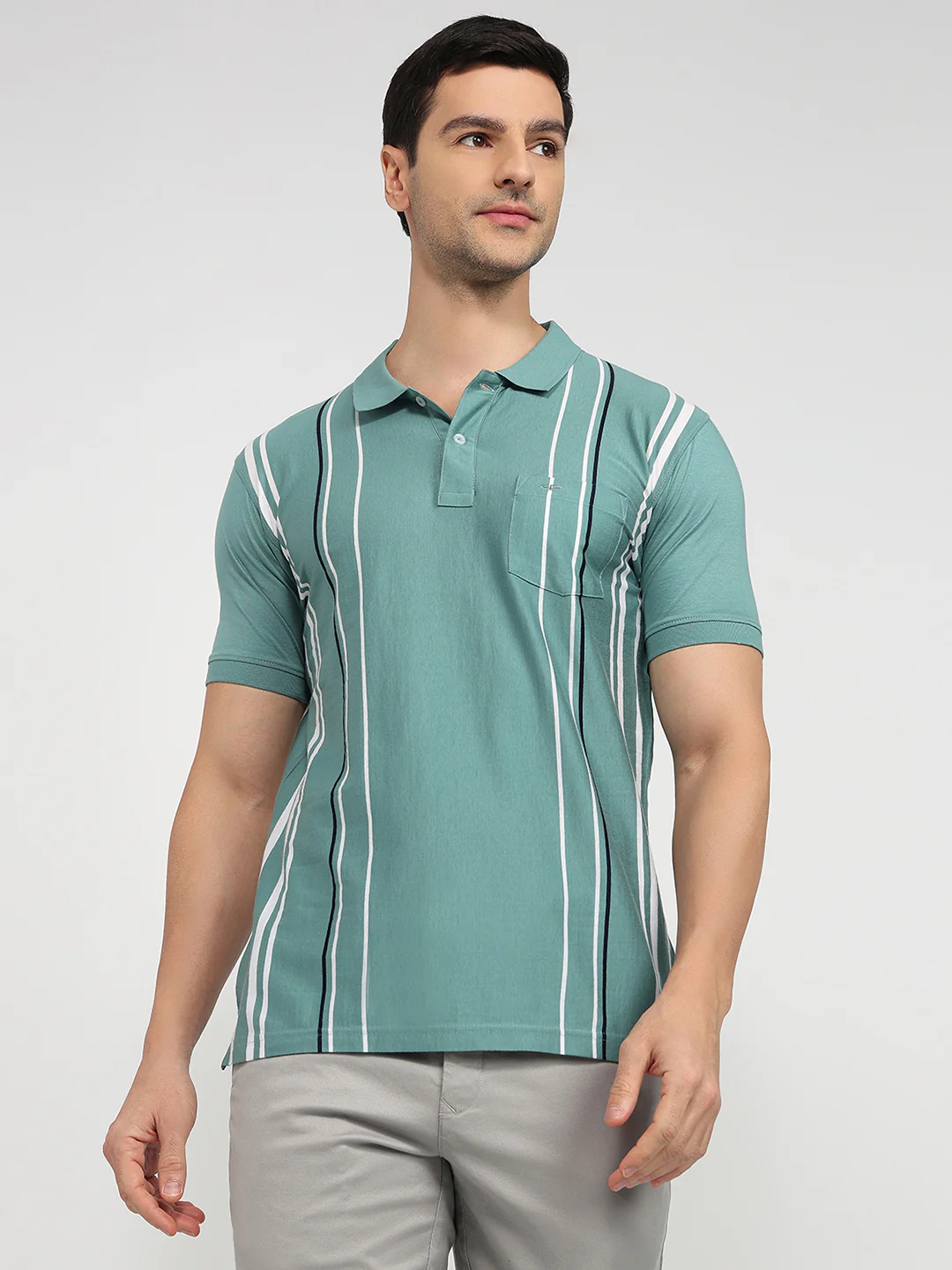 Colorplus Men Green Stripe Regular Fit Cotton T-shirt