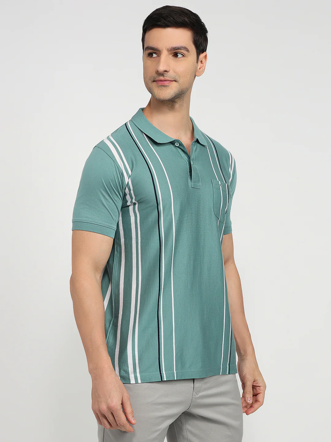 Colorplus Men Green Stripe Regular Fit Cotton T-shirt - Image 3
