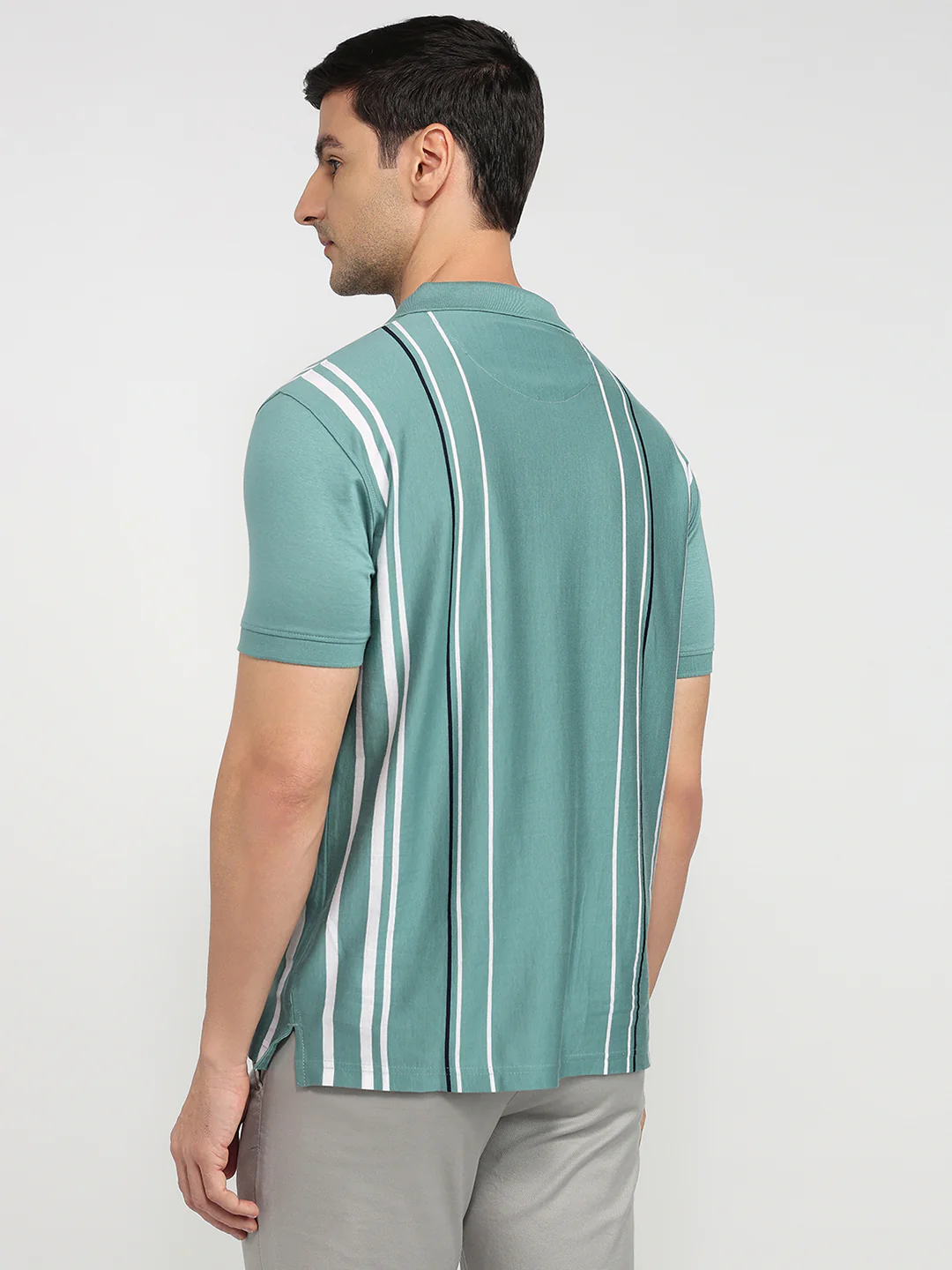 Colorplus Men Green Stripe Regular Fit Cotton T-shirt - Image 4