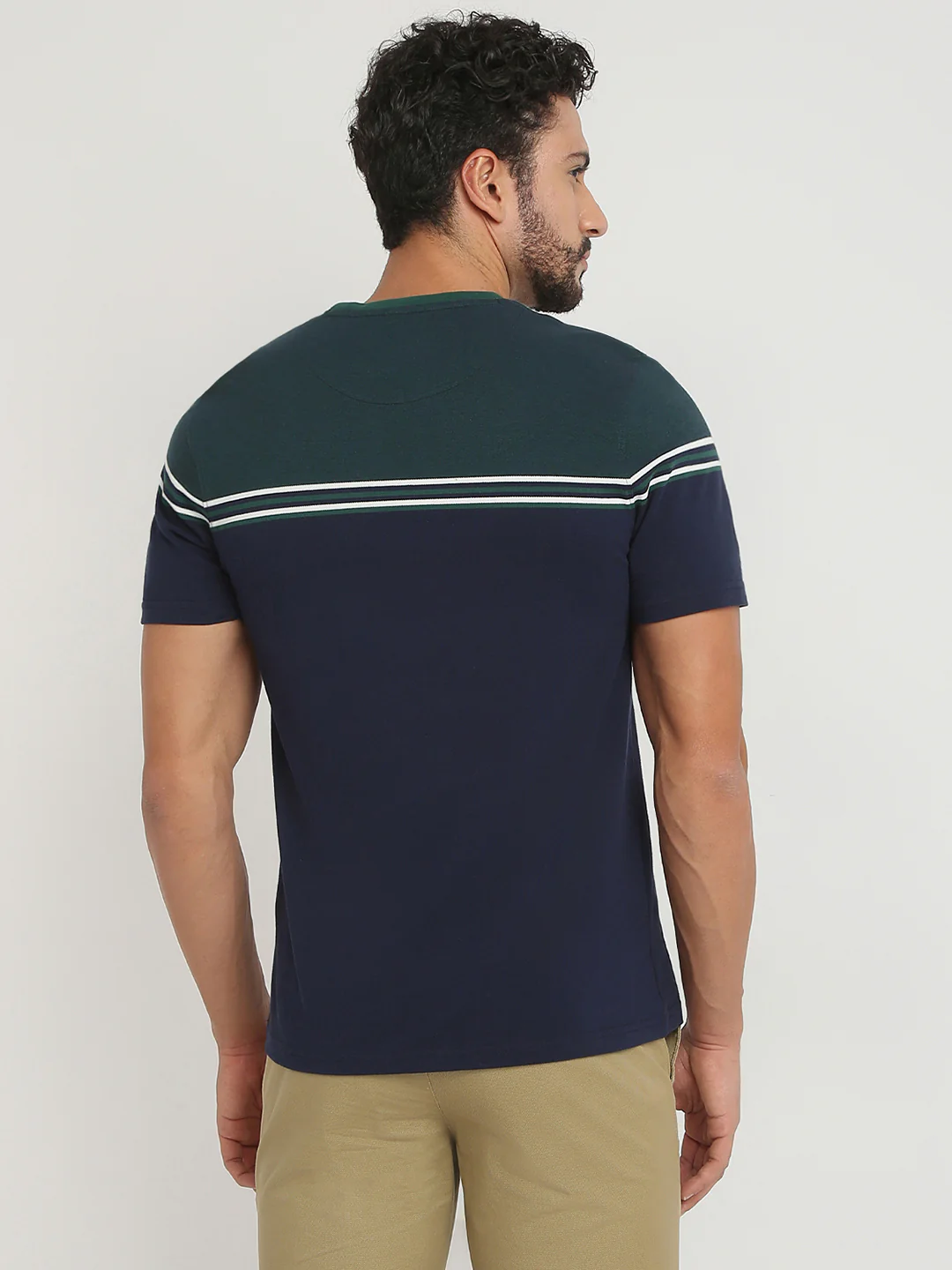 ColorPlus Men Green Stripe Regular Fit Cotton T-Shirt - Image 4