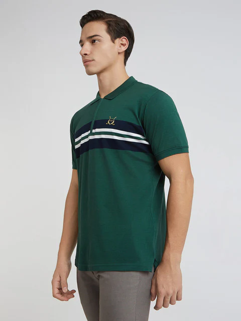 Colorplus Men Green Stripe Regular Fit Cotton T-Shirt - Image 3