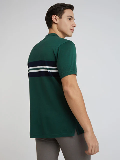Colorplus Men Green Stripe Regular Fit Cotton T-Shirt - Image 4