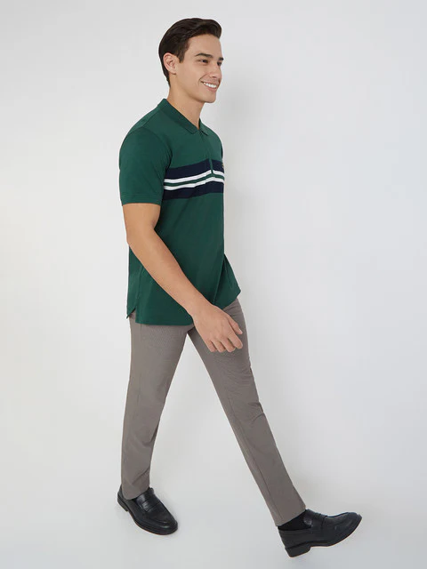 Colorplus Men Green Stripe Regular Fit Cotton T-Shirt - Image 5