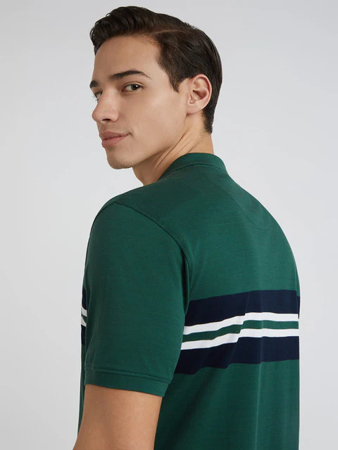 Colorplus Men Green Stripe Regular Fit Cotton T-Shirt - Image 7