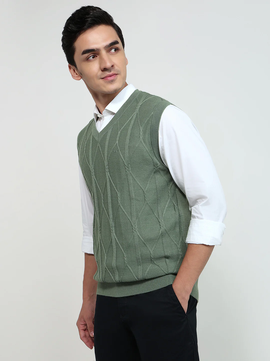 Colorplus Men Green Structure Regular Fit Wool Blend Sweatshirt - Image 2
