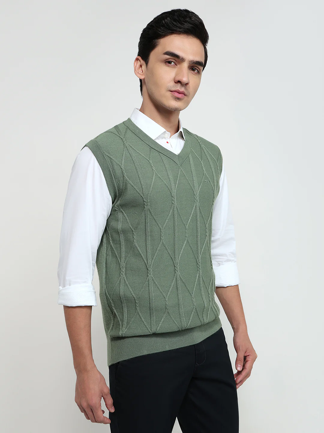 Colorplus Men Green Structure Regular Fit Wool Blend Sweatshirt - Image 3