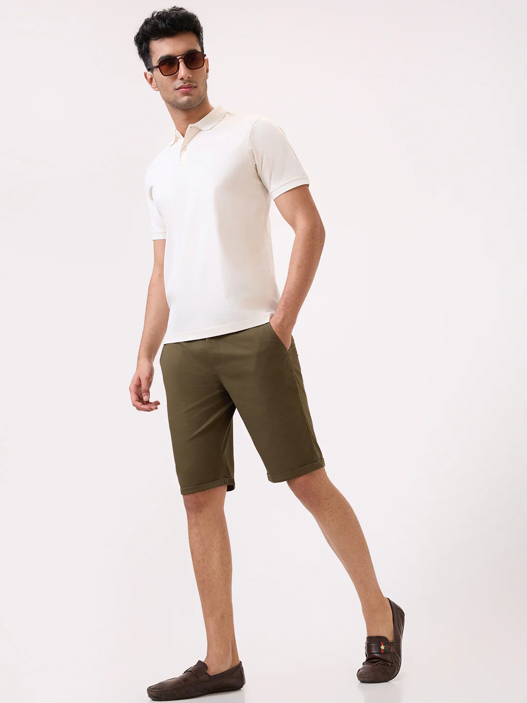 Colorplus Men Green Twill Regular Fit Cotton Blend Shorts - Image 6