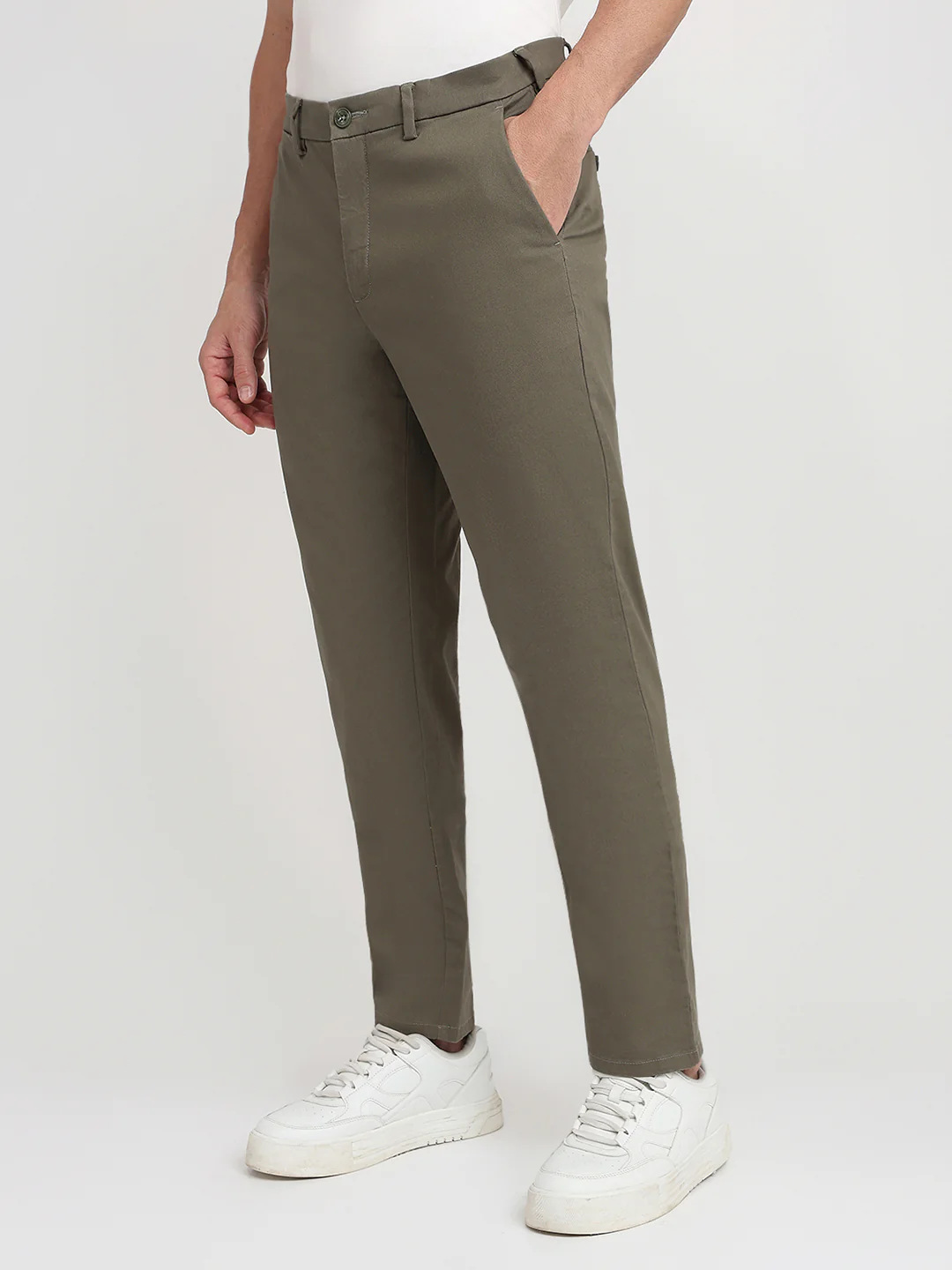 Colorplus Men Green Twill Regular Fit Cotton Blend Trouser - Image 2