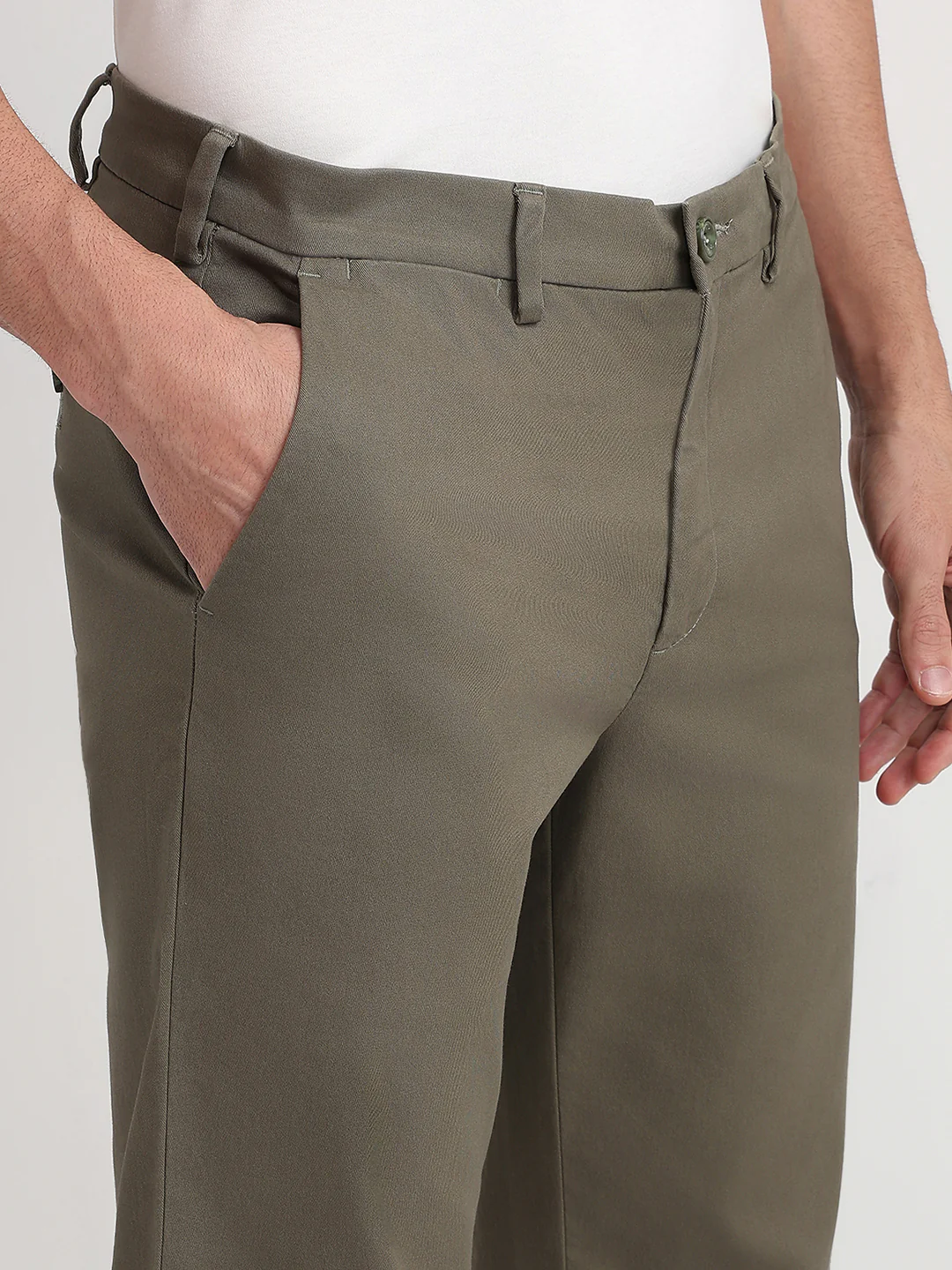 Colorplus Men Green Twill Regular Fit Cotton Blend Trouser - Image 6