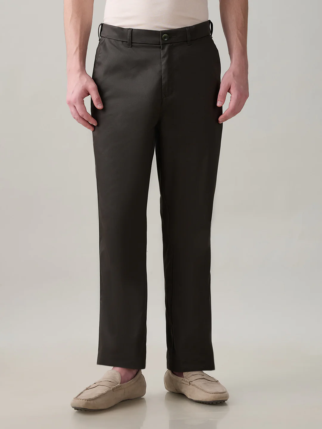 Colorplus Men Green Twill Regular Fit Cotton Trouser