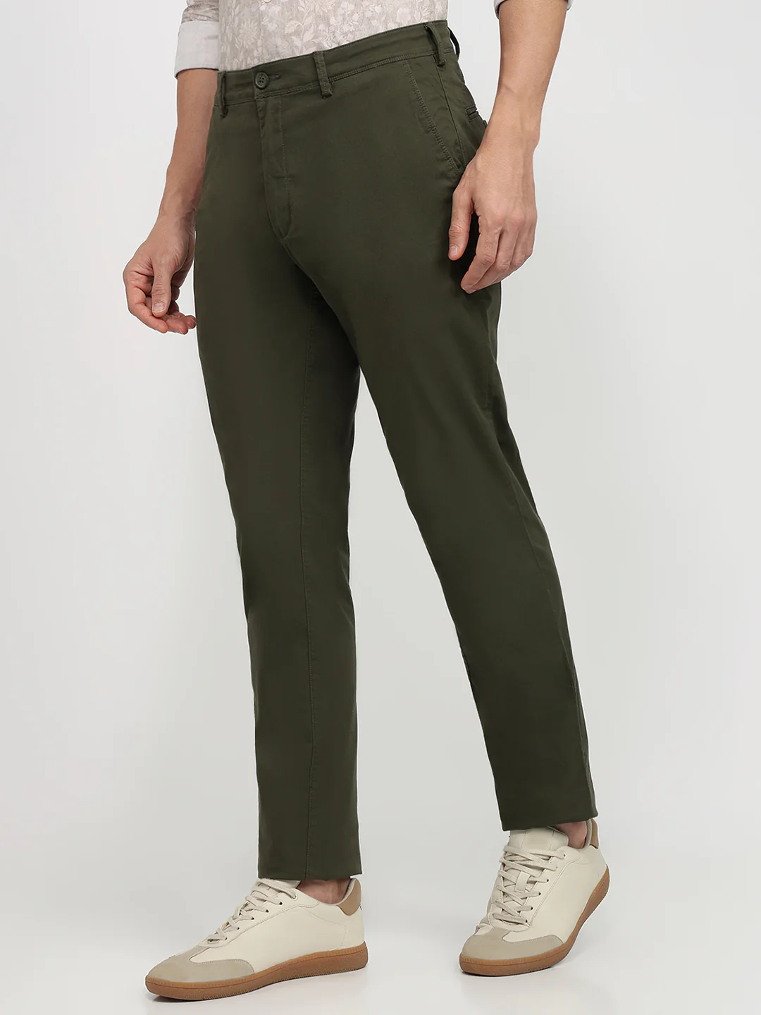 Colorplus Men Green Twill Slim Fit Cotton Blend Trouser - Image 2