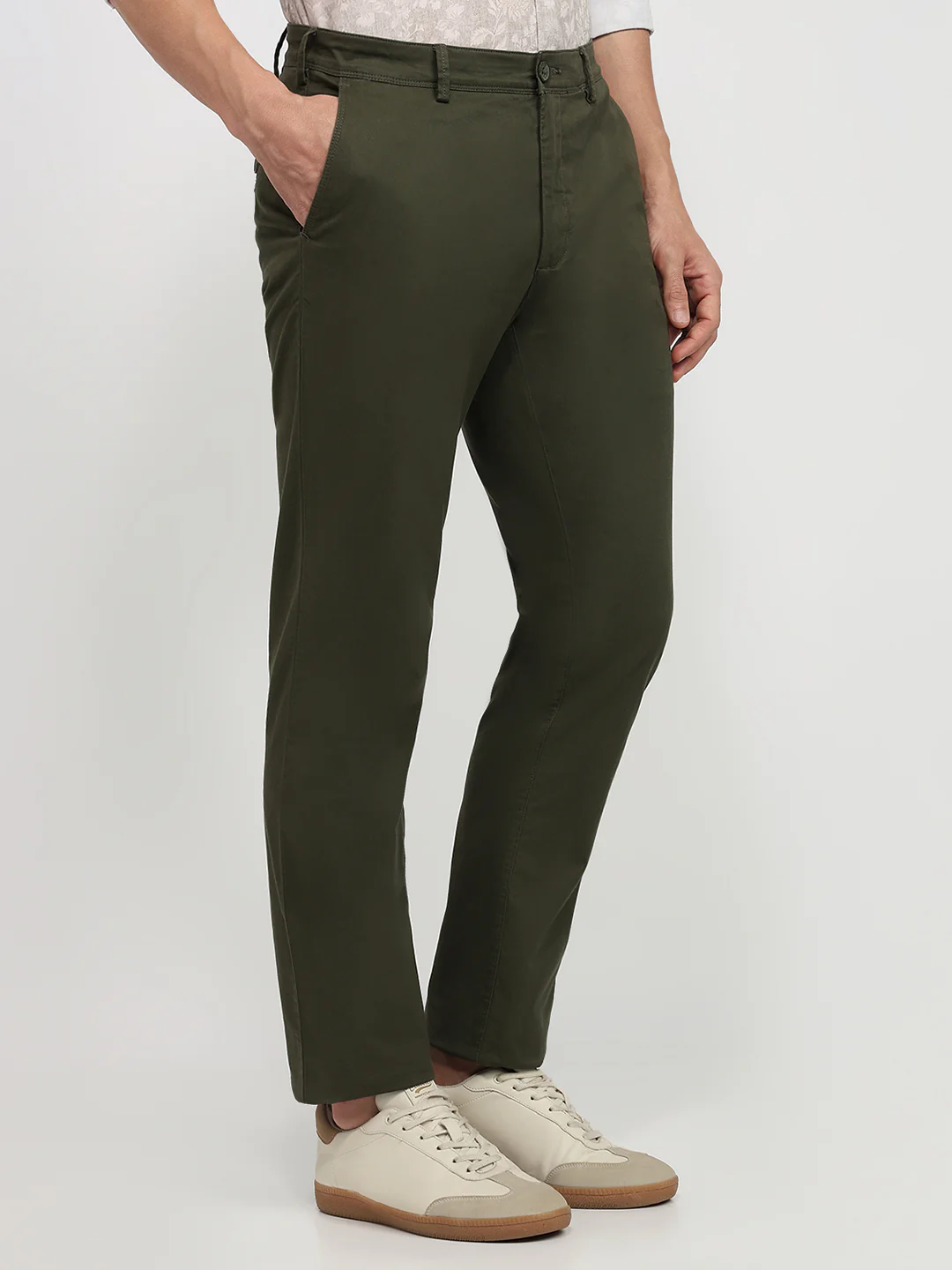 Colorplus Men Green Twill Slim Fit Cotton Blend Trouser - Image 3