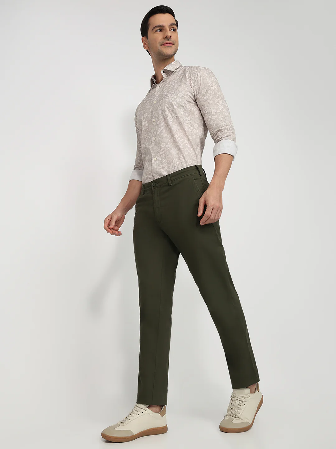 Colorplus Men Green Twill Slim Fit Cotton Blend Trouser - Image 5