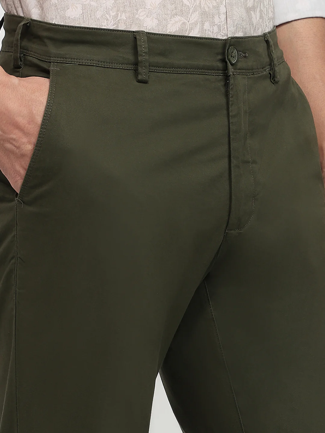 Colorplus Men Green Twill Slim Fit Cotton Blend Trouser - Image 6