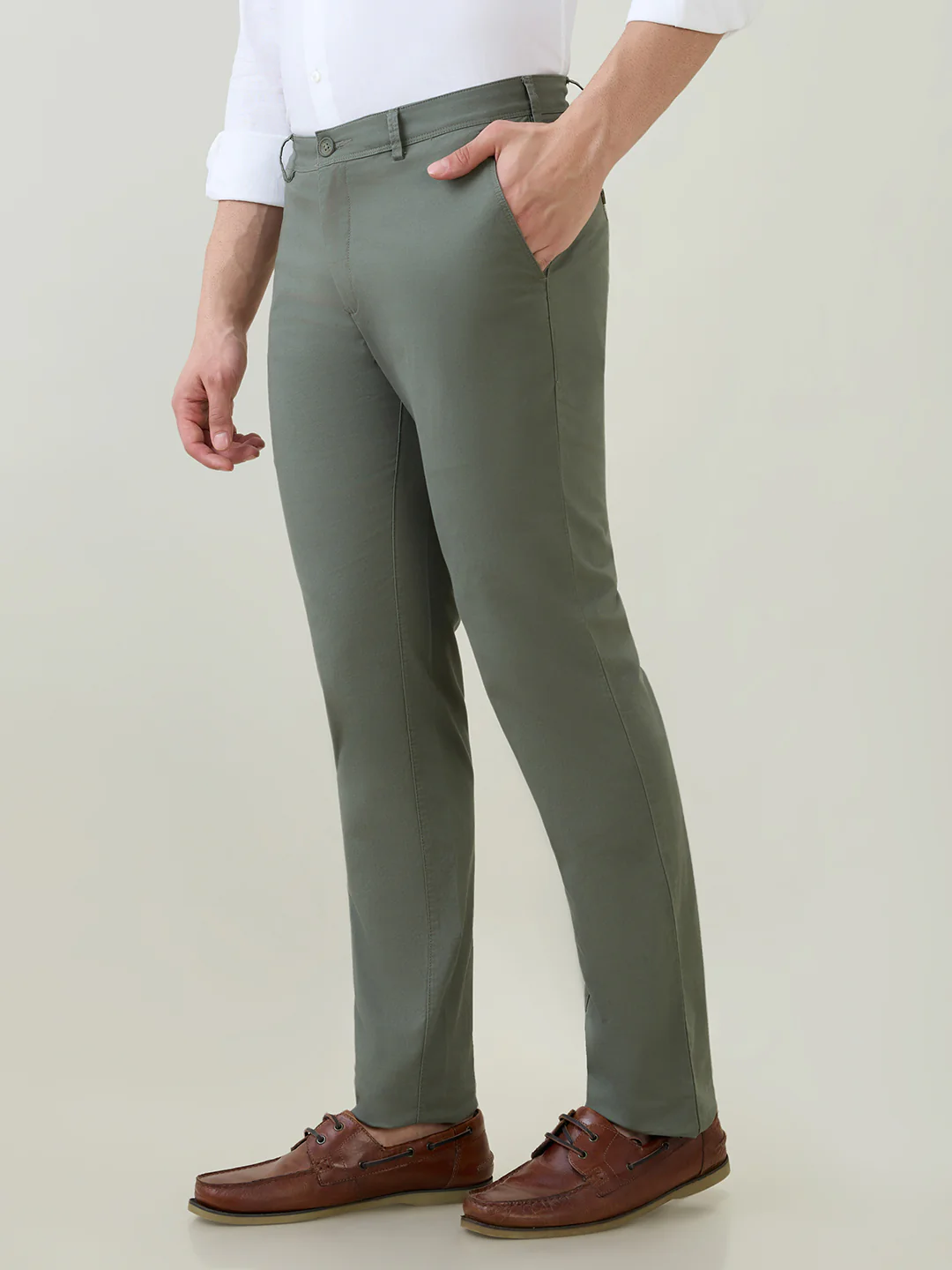 Colorplus Men Green Twill Slim Fit Cotton Blend Trouser - Image 2