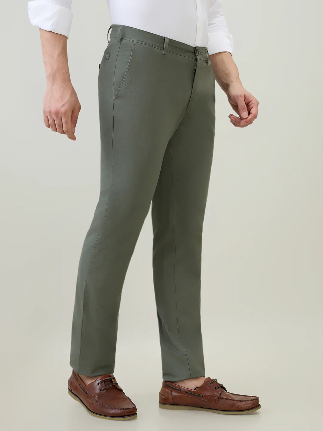 Colorplus Men Green Twill Slim Fit Cotton Blend Trouser - Image 3