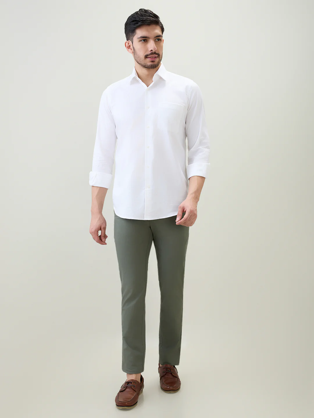 Colorplus Men Green Twill Slim Fit Cotton Blend Trouser - Image 5