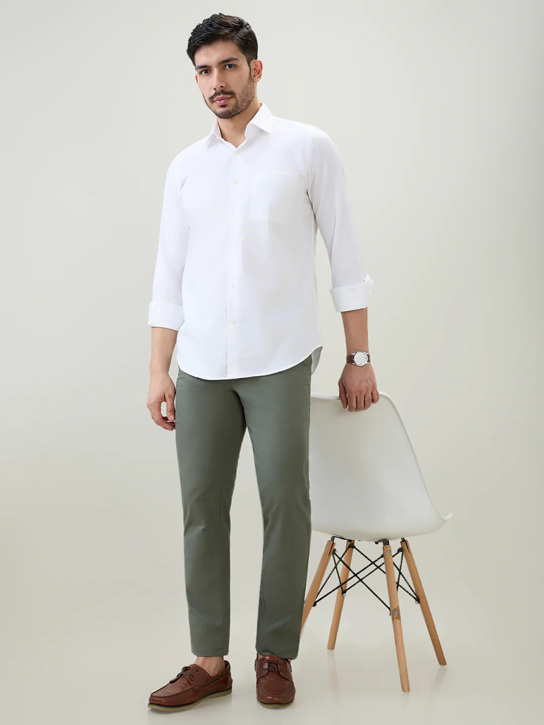Colorplus Men Green Twill Slim Fit Cotton Blend Trouser - Image 6