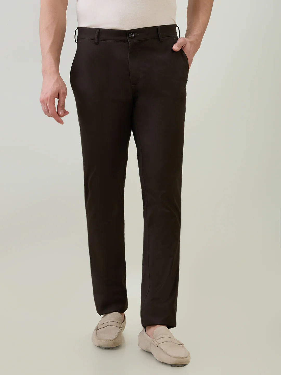 Colorplus Men Green Twill Slim Fit Cotton Trouser