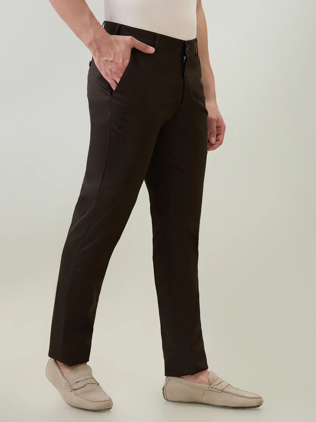 Colorplus Men Green Twill Slim Fit Cotton Trouser - Image 3