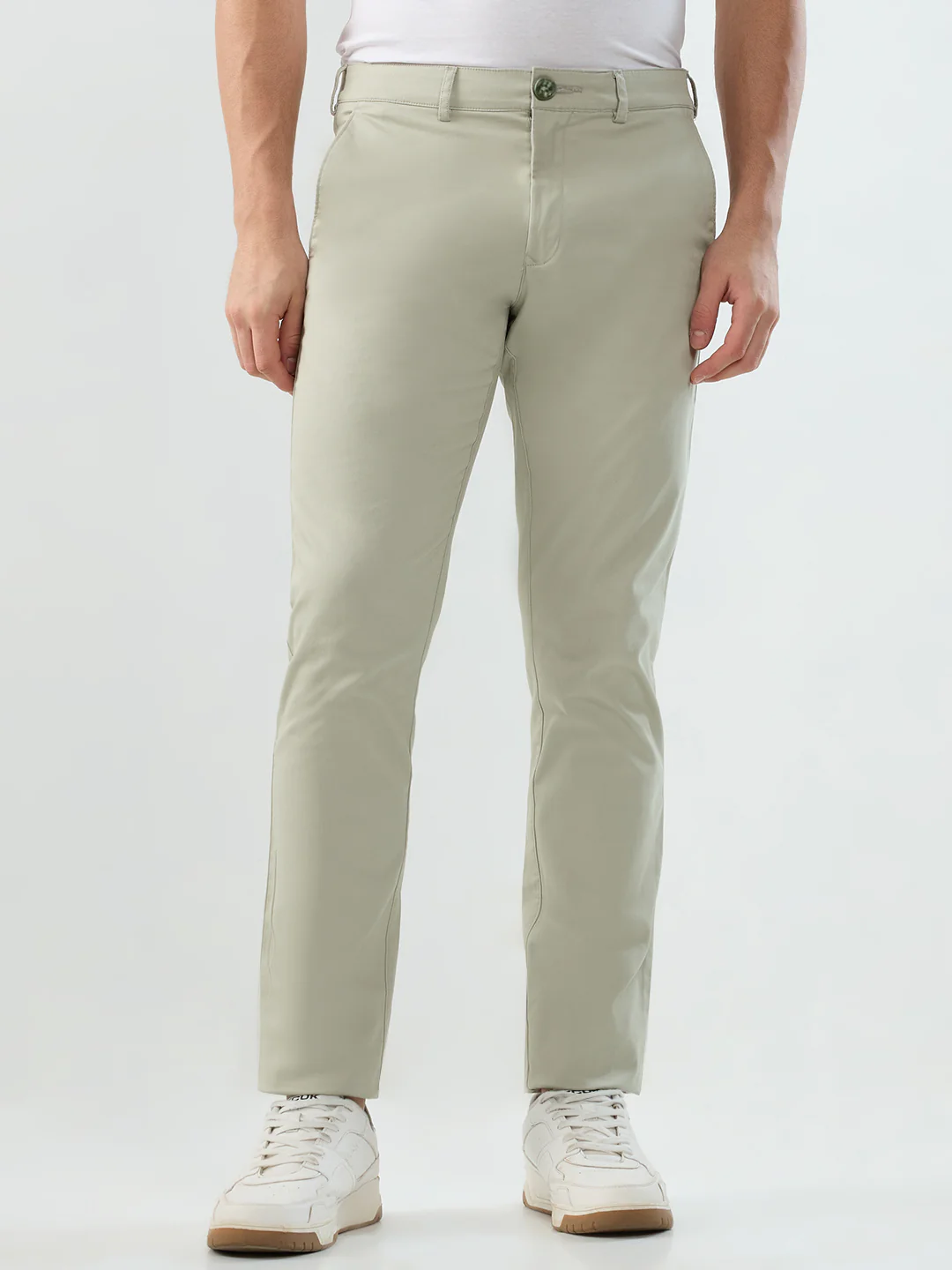 Colorplus Men Green Twill Tapered Fit Cotton Blend Trouser