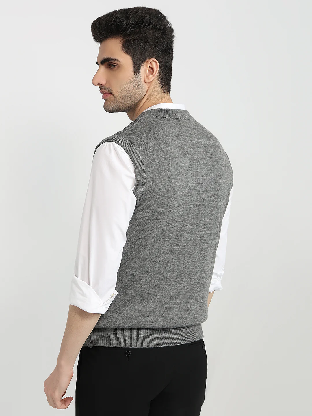Colorplus Men Grey Checks Regular Fit Acrylic Blend Sweatshirt - Image 4