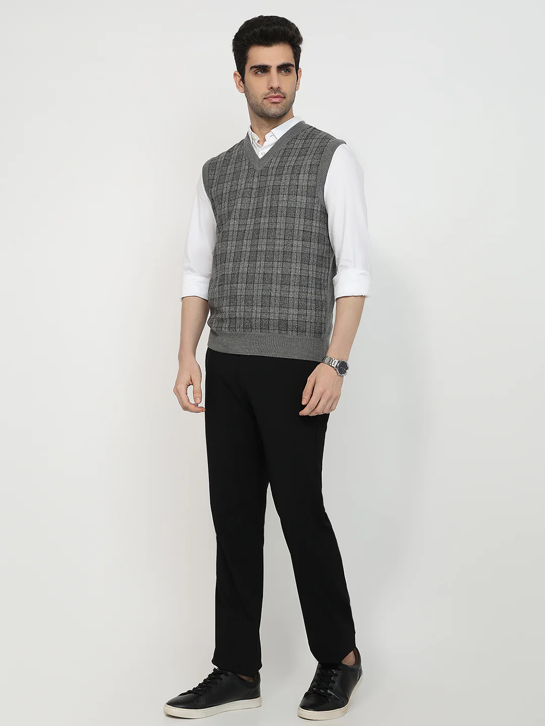 Colorplus Men Grey Checks Regular Fit Acrylic Blend Sweatshirt - Image 5