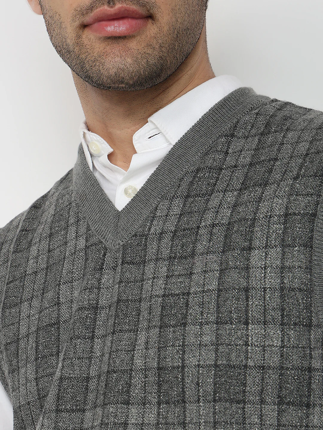 Colorplus Men Grey Checks Regular Fit Acrylic Blend Sweatshirt - Image 6
