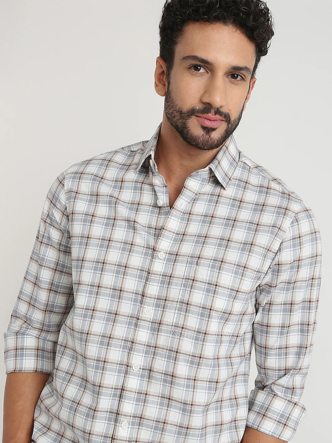 Colorplus Men Grey Checks Regular Fit Cotton Casual Shirt