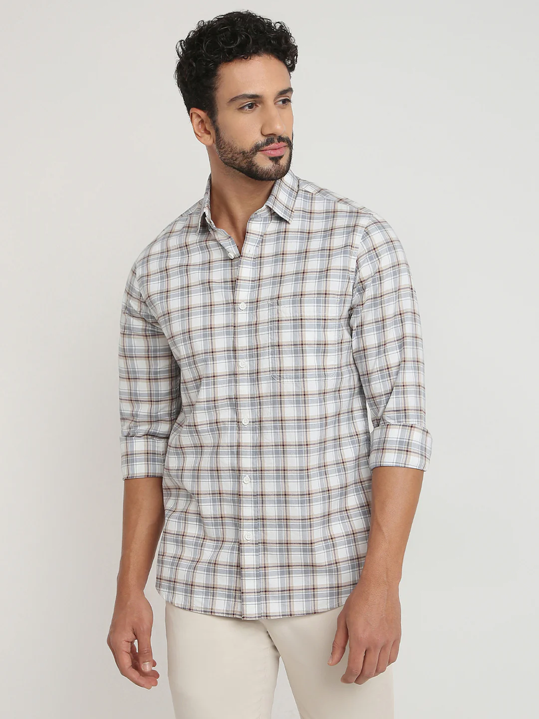 Colorplus Men Grey Checks Regular Fit Cotton Casual Shirt - Image 2