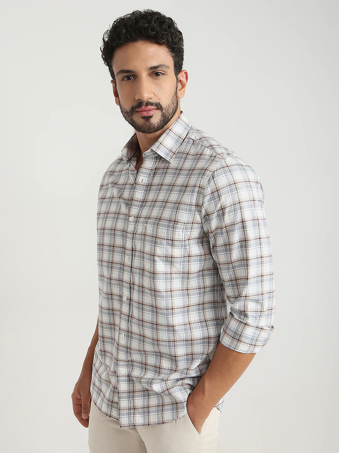 Colorplus Men Grey Checks Regular Fit Cotton Casual Shirt - Image 4