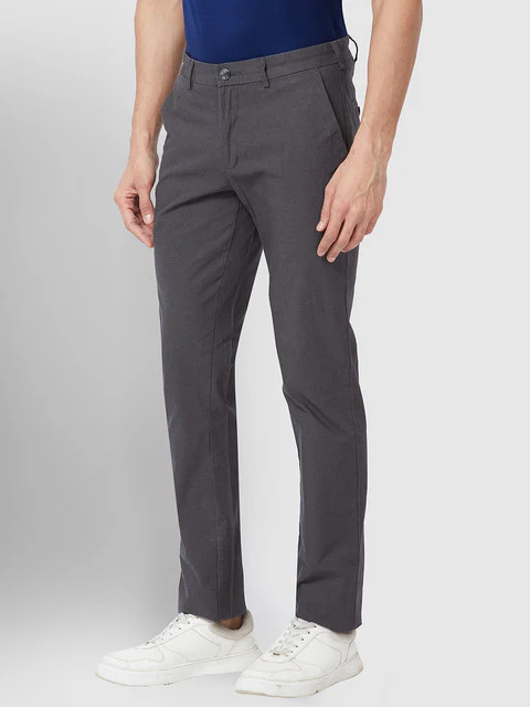 ColorPlus Men Grey Contemporary Fit Checks Trouser - Image 3