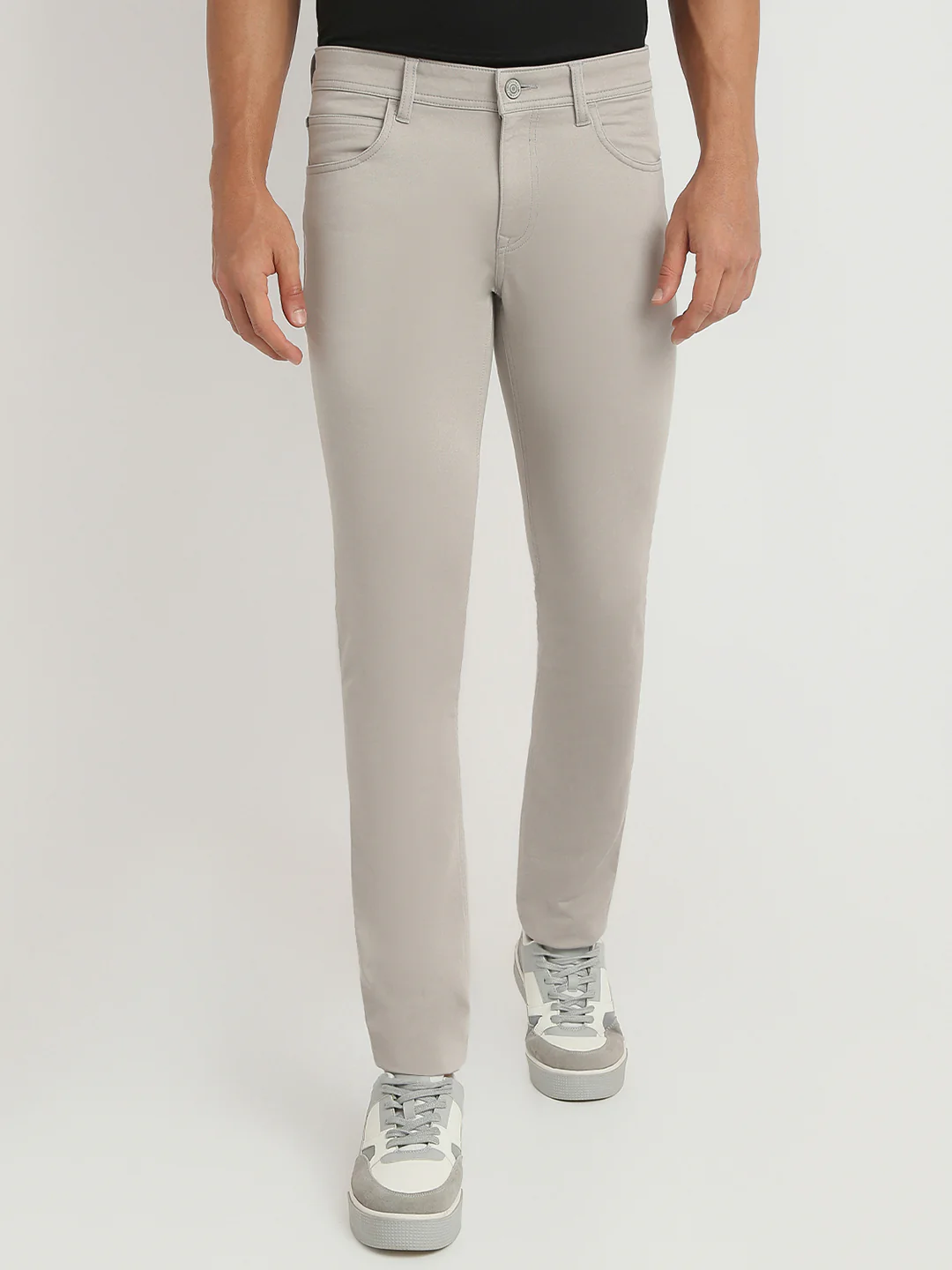 Colorplus Men Grey Dobby Mid Rise Slim Fit Cotton Blend Trouser