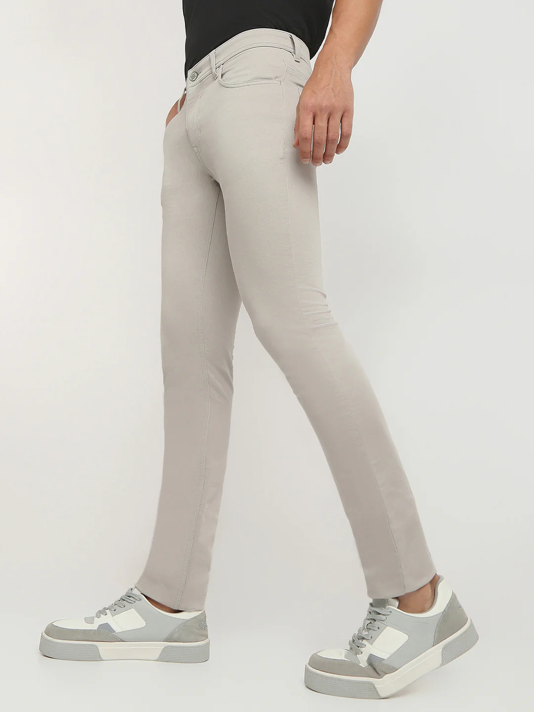 Colorplus Men Grey Dobby Mid Rise Slim Fit Cotton Blend Trouser - Image 3